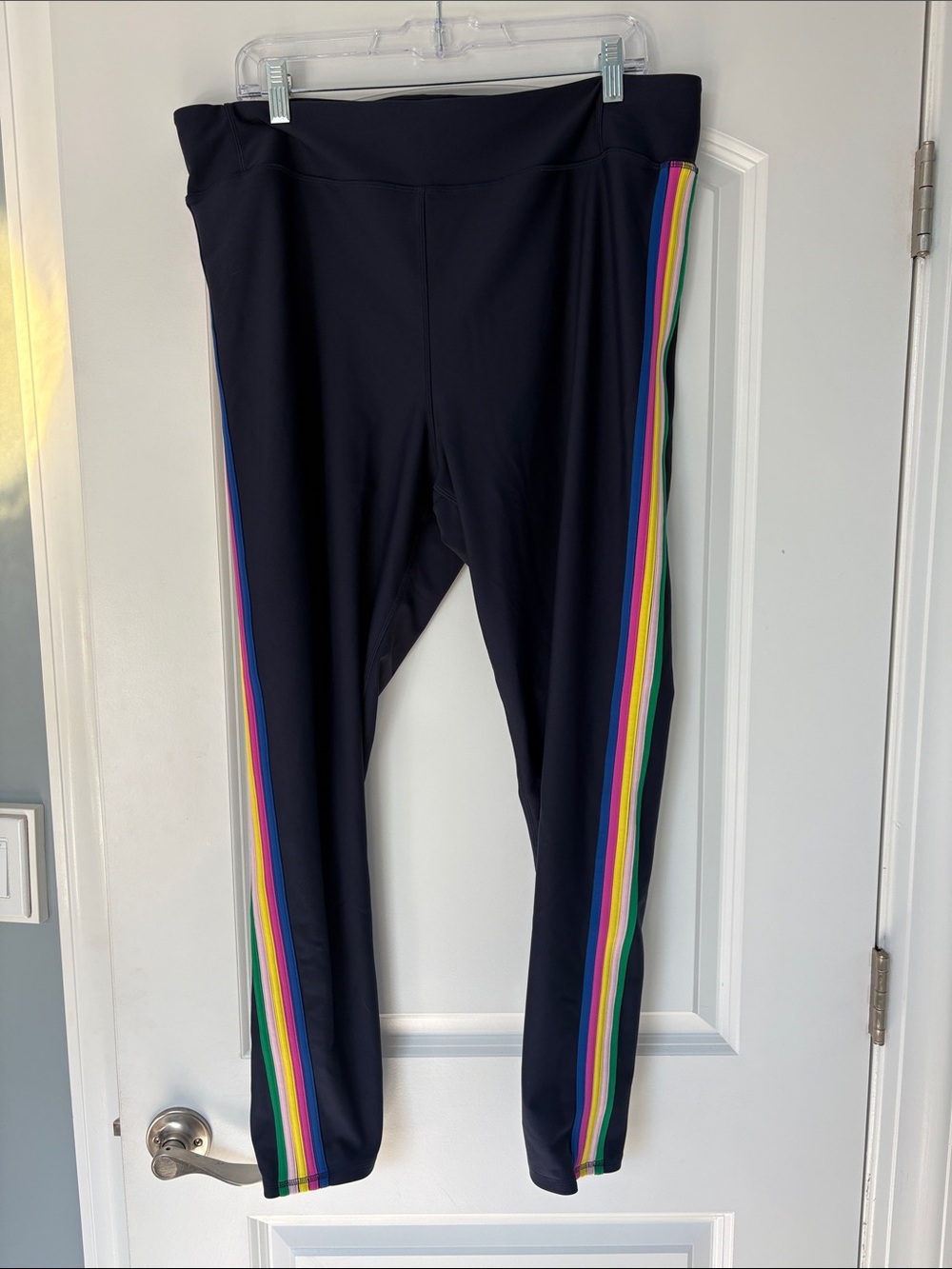 Boden Navy Blue leggings with multicolored stripes